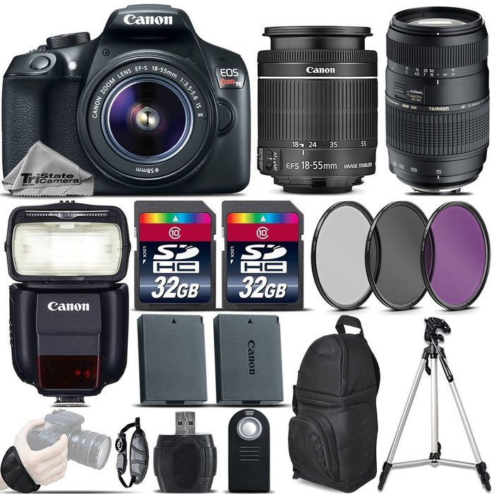 Canon EOS Rebel T6 DSLR Camera + 18-55mm IS II Lens + 70-300 Di LD Macro Lens + Canon Speedlite 430EX III RT +...