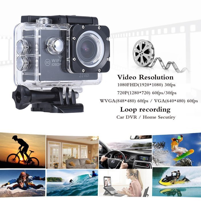 Andoer Action Camera 1080P FHD 30fps 14MP Novatek NTK96655 Waterproof 30m WiFi 2.0" LCD 170 Degree Wide Angle... N6