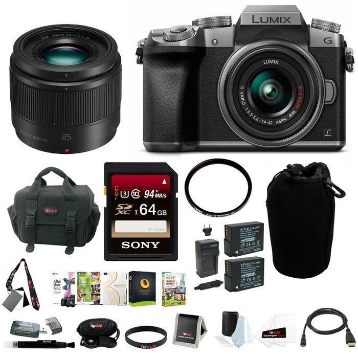 Panasonic Lumix DMC-G7 Mirrorles Digital Camera w/ 14-42mm f/3.5-5.6 & 25mm f/1.7 Lenses & 64GB SD Card Bundle... N2
