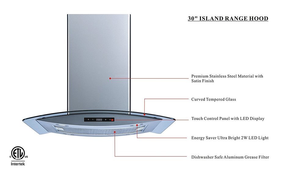 30" 450 CFM Convertible Island Range Hood N3