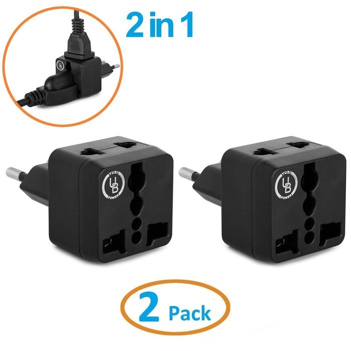 Yubi Power 2 in 1 Universal Travel Adapter with 2 Universal Outlets - Built in Surge Protector - 3 Pack - Black... N86