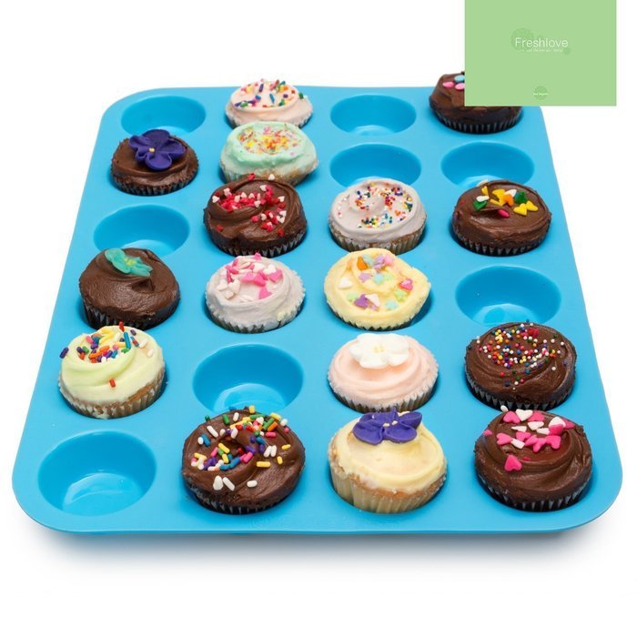 Freshlove Large Mini Muffin Pans - 24 Cup Jumbo Silicone Pan for Cupcakes and Premium Baking - Non Stick Tray... N5