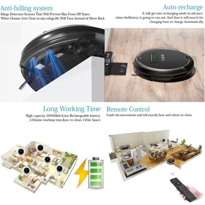 Robot Vacuum Cleaner Self-Docking with Drop-Sensing Clean for Pets and Allergies House Ar-Q5 Black N2