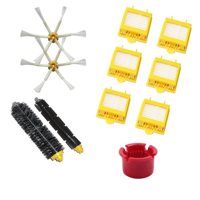 Hongfa Irobot Roomba Replacement Kit 6 Armed Sidebrush, Flexible Beater Brush, Bristle Brush, Yellow Hepa Filter...