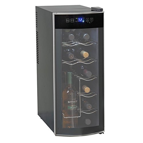 12-Bottle Single LED, Thermoelectric Cooling System Zone Wine Cooler, Black