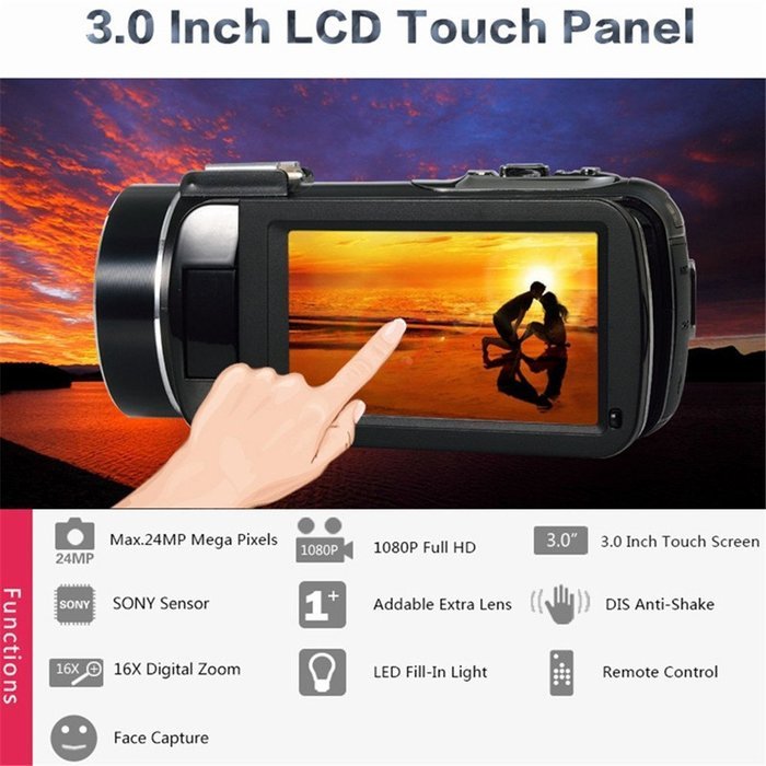 Boblov Ordro HDV-Z20 Full HD 1080P @30FPS 24MP 16X Zoom Digital Video Camera with External MIC- Digital Camcorder... N8