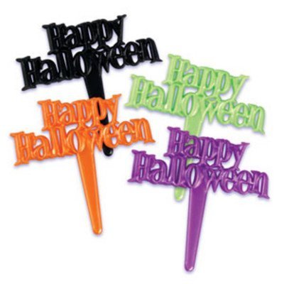 Happy Halloween Pearlized Script Cupcake Picks - 24 pc