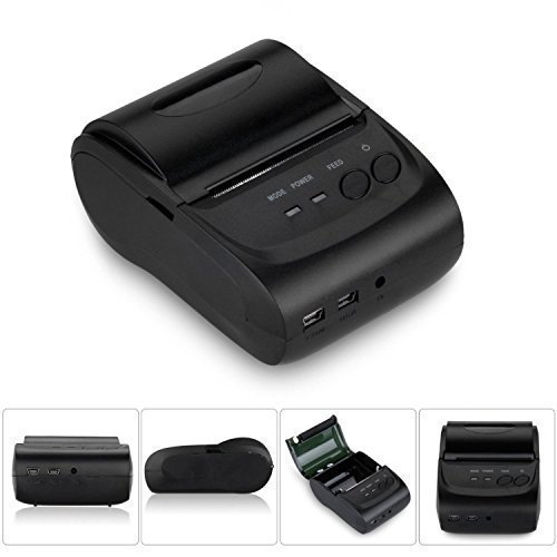 USB and Bluetooth Wireless Mini POS Printer with 58mm Thermal Paper Rolls - 90mm/sec High-speed Printing (Black)