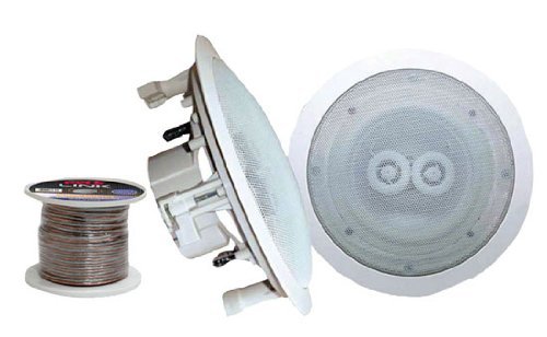 PyleHome - Pair of 8'' In-Ceiling (Dual Channel) Weather Proof Speakers + 100 ft. Spool Speaker Wire