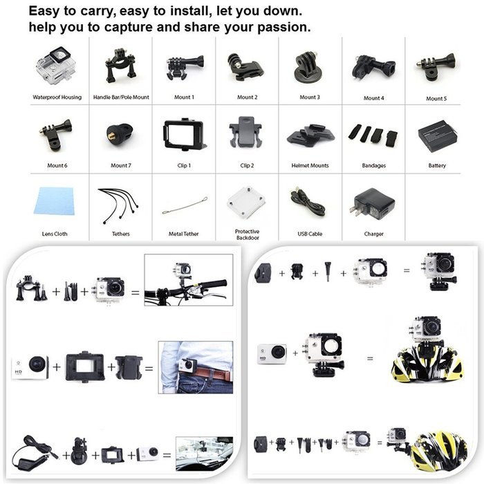niceEshop(TM) WIFI 4K Ultra HD Sport Action Camera 1080P 60fps HDMI 20MP+ 170 Degree Wide Viewing Angle Waterproof... N6