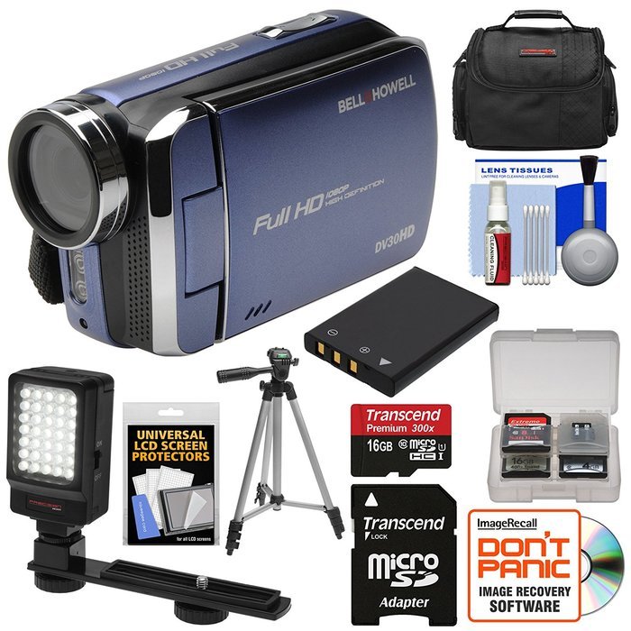 Bell & Howell DV30HD 1080p HD Video Camera Camcorder (Blue) with 16GB Card + Battery + Case + Tripod + LED Video... N2