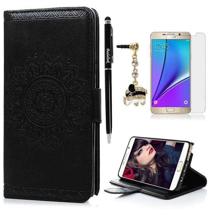 Note 5 Case,Samsung Galaxy Note 5 Case - Wallet Slim Fit Folio Stand 3D Basso-relievo PU Leather Flip Case with... N36