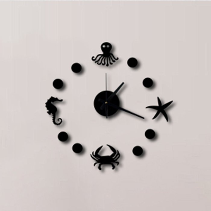 MuLuo DIY Mediterranean Starfish Hippocampus Wall Clock 3D Wall Stickers Watches Home Decor red N4
