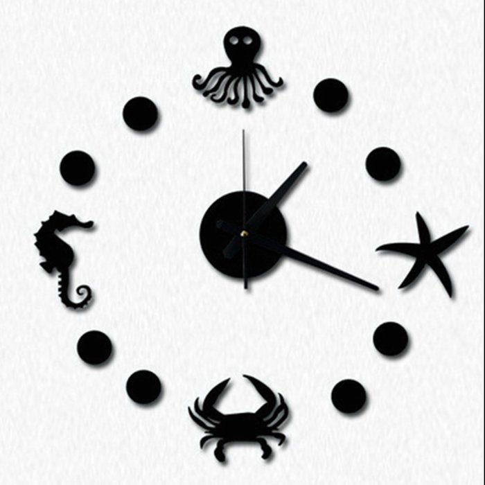 MuLuo DIY Mediterranean Starfish Hippocampus Wall Clock 3D Wall Stickers Watches Home Decor red N5