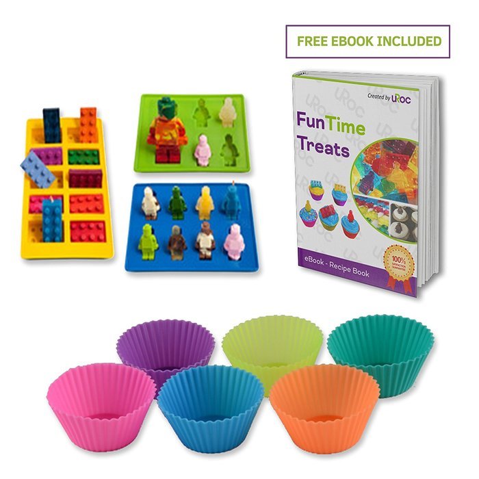 Silicone Ice Cube Trays and Cup Cake Molds, Mixed Colors Shape Legos, Robots & CupCake Shapes. 9 Pc, Easy to Clean...