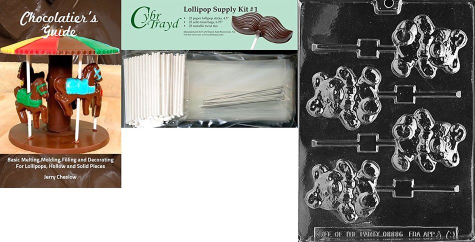 Cybrtrayd 45StK25SBk-A079 "Teddy Bear Lolly" Chocolate Mold with Chocolatier's Bundle, Includes 25 Sticks, 25...