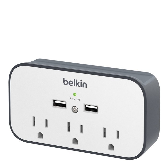 Belkin SurgePlus 6-Outlet Wall Mount Surge Protector with Dual USB Charging Ports (2.1 AMP / 10 Watt), BSV602tt N5