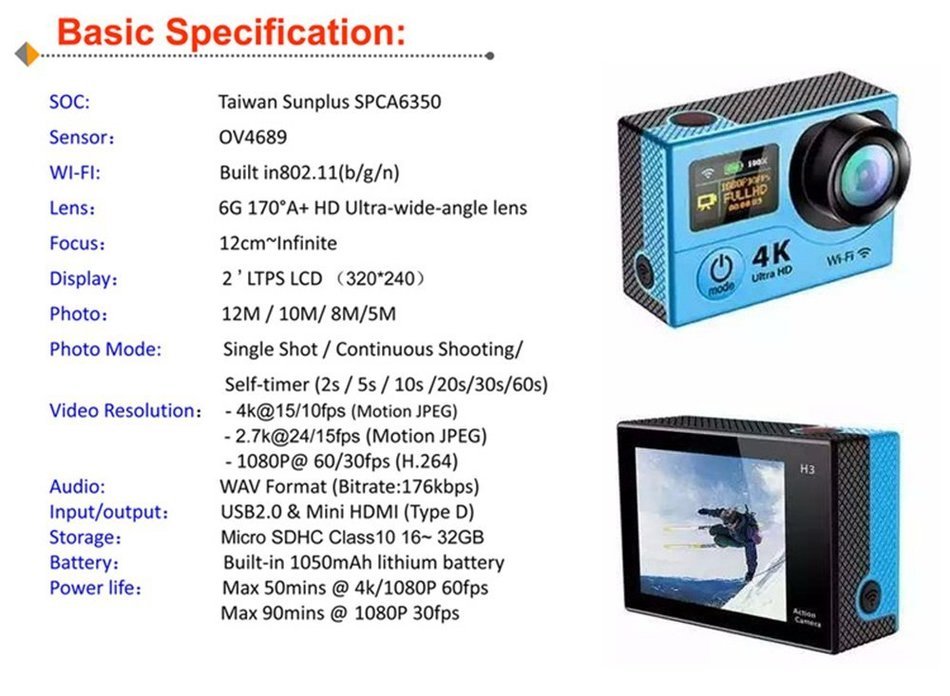 Boblov H3 Dual Screen Ultra HD 4K Sports Action Camera 1080P Waterproof Underwater Camcorder 170&deg; Wide Angle 12MP... N3