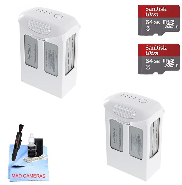 DJI Phantom 4 Battery Power Kit - Includes 2 Intellegent In Flight Batteries + 2 64GB SD Memory Card