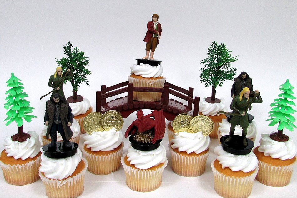 THE HOBBIT an Unexpected Journey 14 Piece Birthday CUPCAKE Topper Set Featuring 6 Random Hobbit Figures, Themed...
