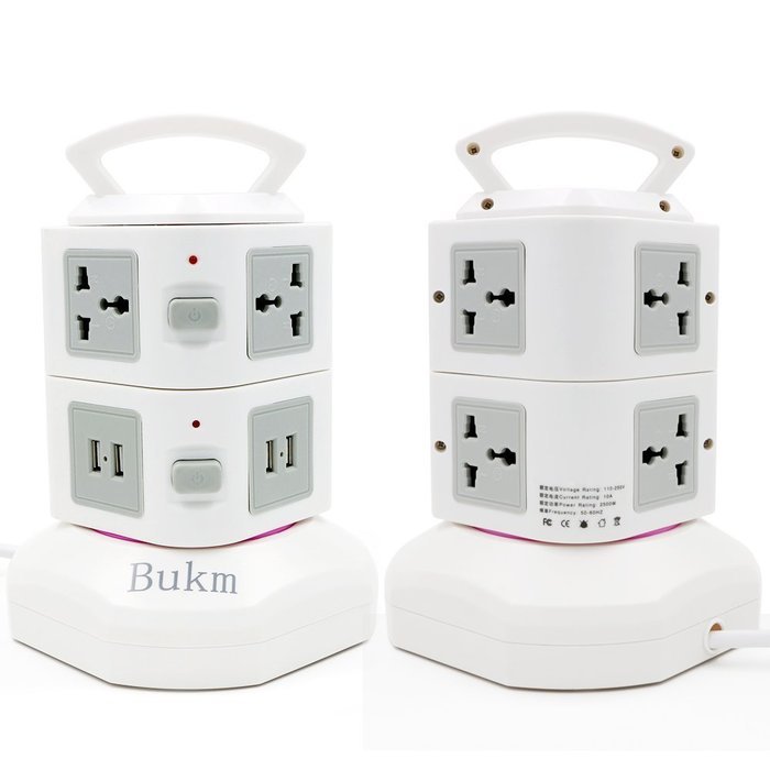 Power Strip Surge Protector, Bukm Smart 6-Outlet with 4-USB Surge Protection Power Socket 110-250V Worldwide Voltage... N19