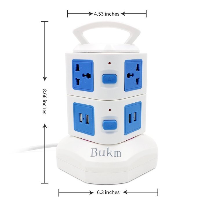 Power Strip Surge Protector, Bukm Smart 6-Outlet with 4-USB Surge Protection Power Socket 110-250V Worldwide Voltage... N21