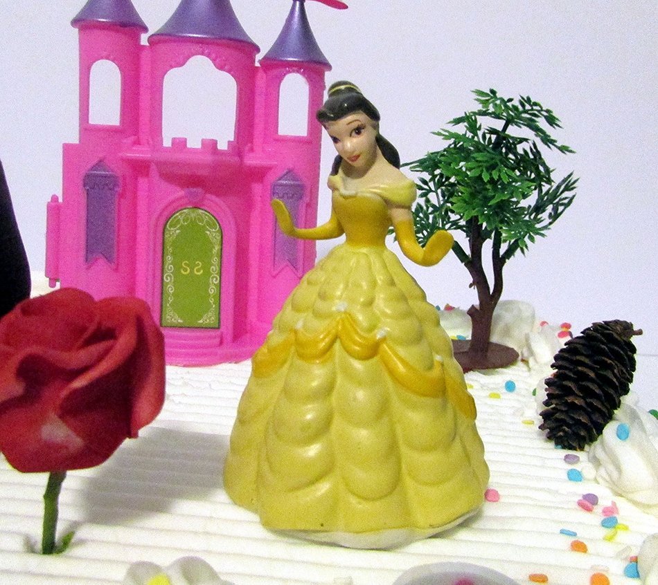 Beauty and the Beast Birthday Cake Topper Set Featuring Belle, The Beast and Other Decorative Themed Accessories