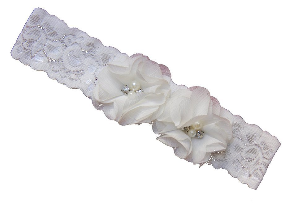 Wedding Ivory Lace Garter, Garter Belt, Classic Series, Ivory Vintage White Color, with 2 Chiffon Flowers, By...
