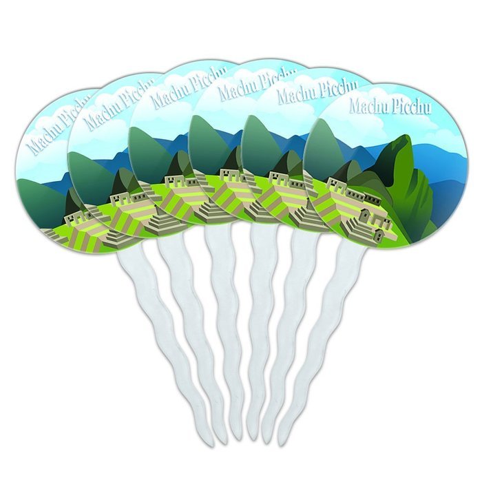 Set of 6 Cupcake Picks Toppers Decoration Places and Things - Machu Picchu Peru Travel