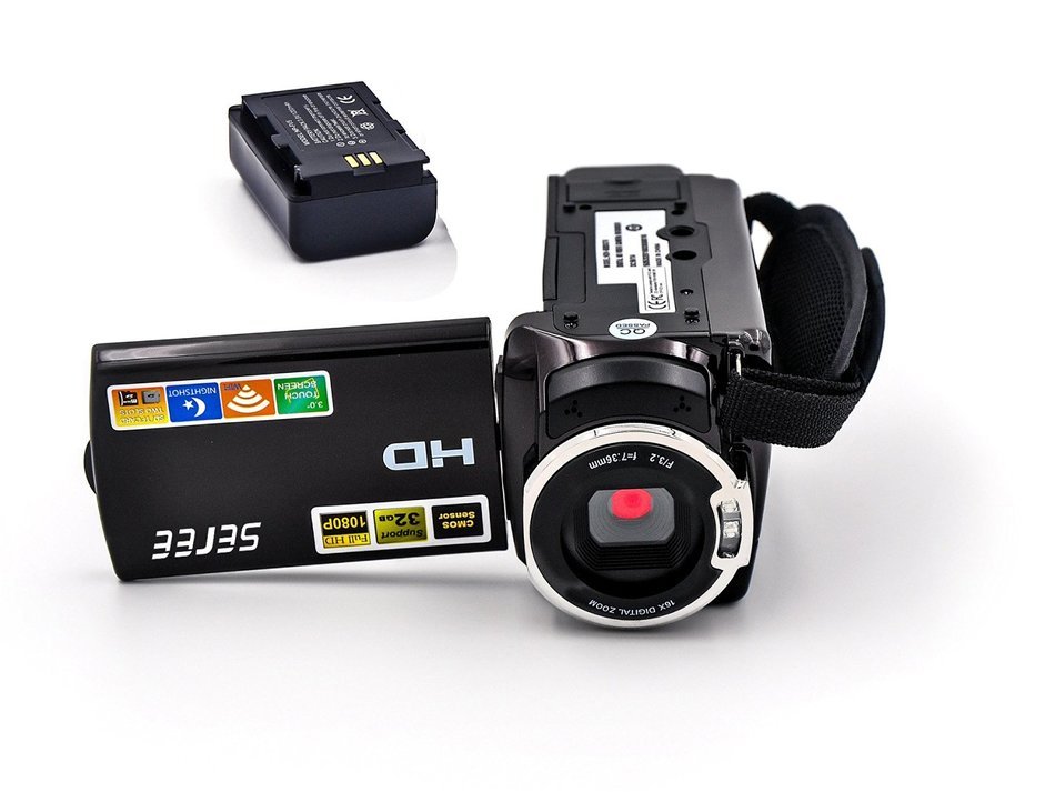 SEREE FHD 1080P Camcorders WIFI Connection 60FPS Dual SD Slot Night Vision External Battery 20MP 16X Digital Zoom... N14