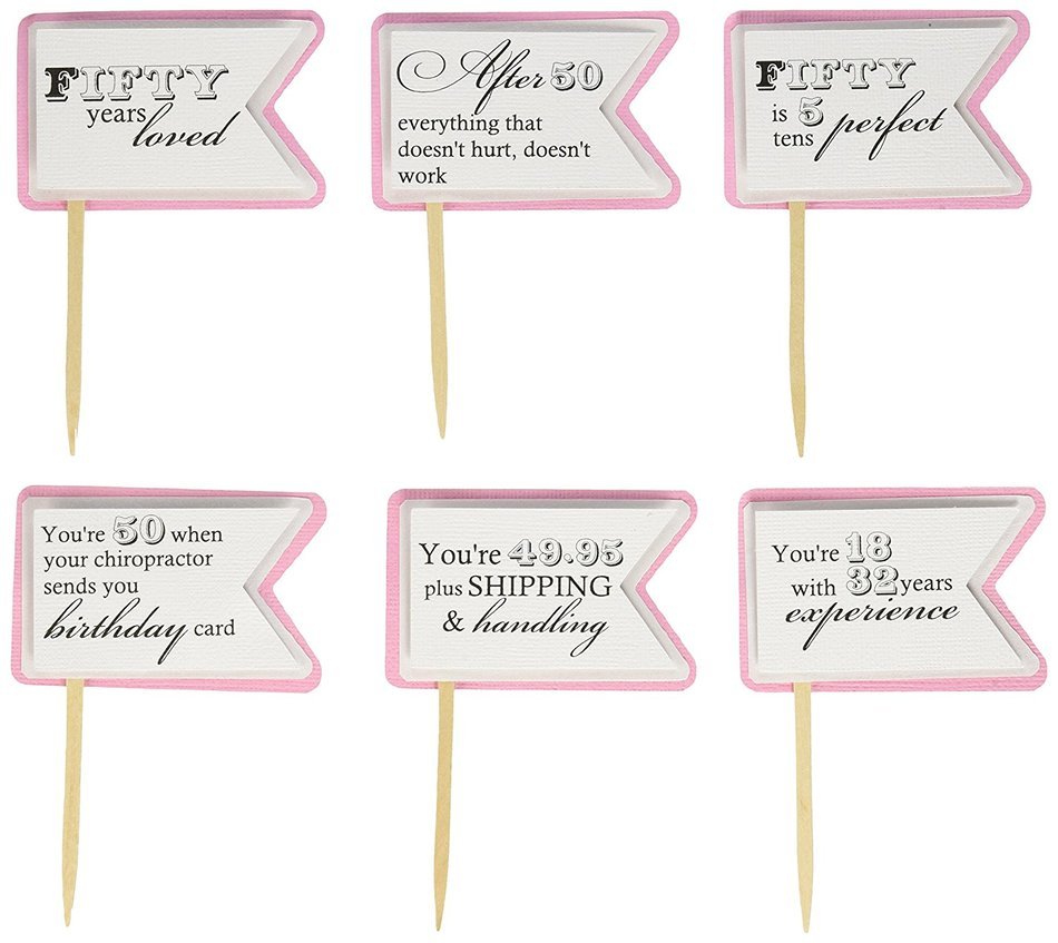 All About Details Bubblegum Pink 50th Birthday Quotes Cupcake Toppers, Set of 12