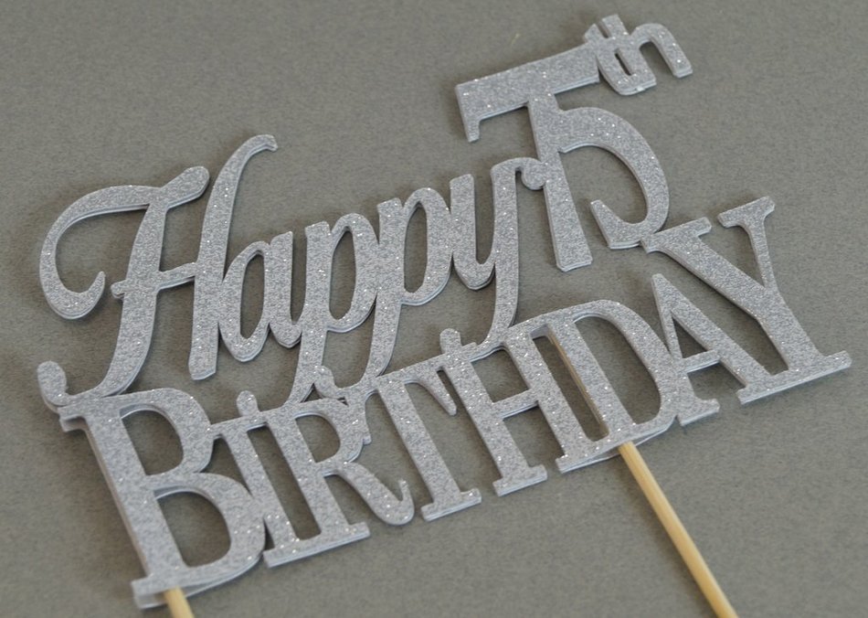 All About Details Silver Happy-75th-birthday Cake Topper