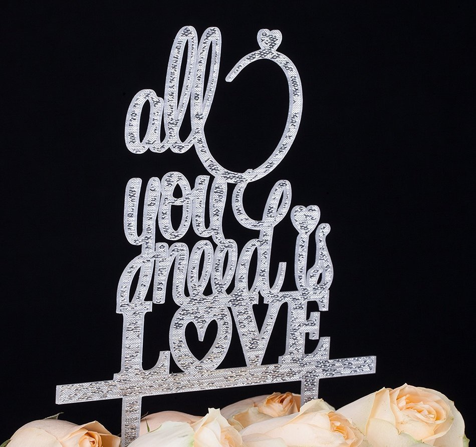 LOVENJOY with Gift Box All You Need is Love Monogram Wedding Engagement Cake Topper Gold Glitter, 6-inch N4