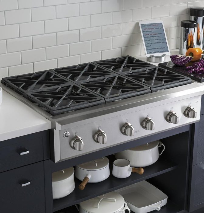 GE CGU366SEHSS Cafe 36" Black Gas Sealed Burner Cooktop N5
