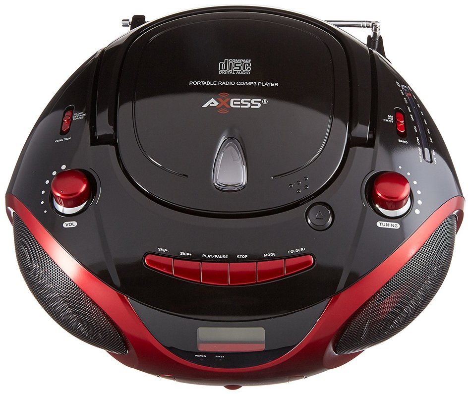 Axess PB2703-RD Portable MP3/CD Boombox with AM/FM Stereo, USB, SD, MMC and AUX Inputs (Red) N4