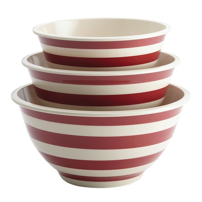 Paula Deen Pantryware 3-Piece Mixing Bowl Set, Striped Red