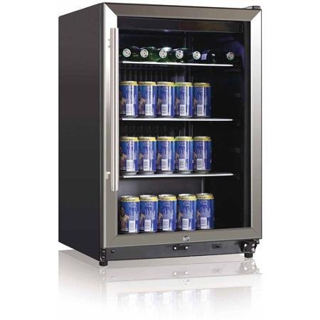 Midea WHS-169SE Compact Beverage Cooler, Holds 138 Cans, Black with Stainless Steel Door