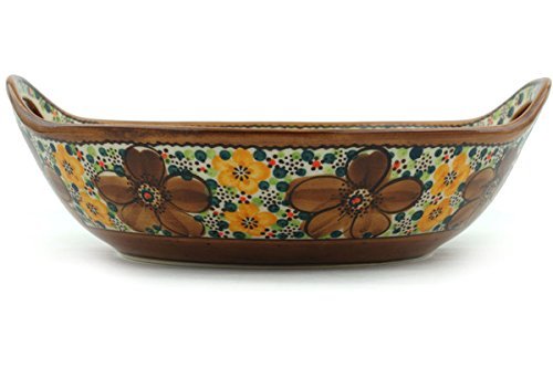 Polish Pottery Bowl with Handles 10-inch UNIKAT