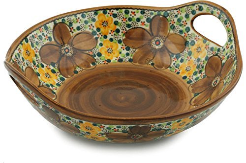 Polish Pottery Bowl with Handles 10-inch UNIKAT N2