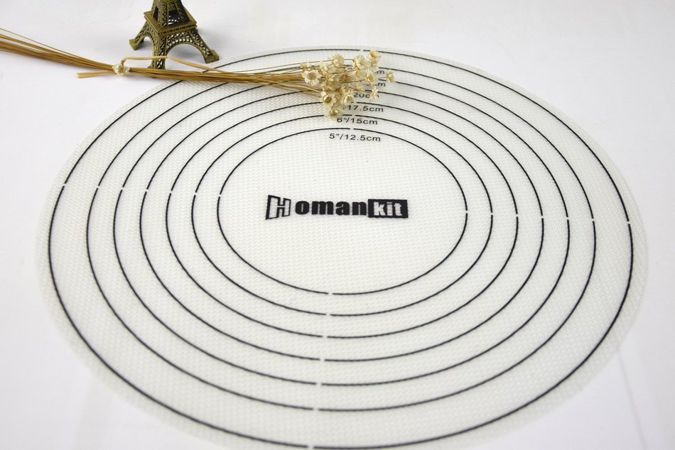 Homankit Silicone Baking Mat for Pizza or Pie Dough, Round Non-Stick Liner with Measurements, 11.6 inch N2