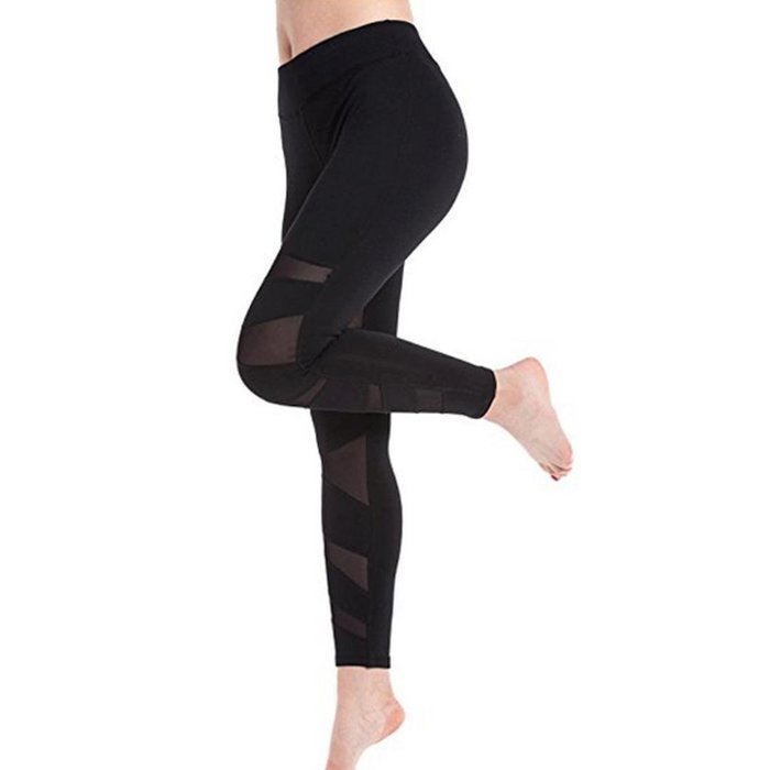 PHOTNO Women's Mesh Panels Stretchy Workout Sports Gym Yoga Leggings Ninth Yoga Pants