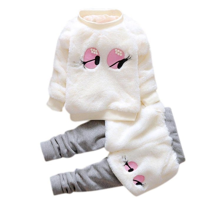 Clothes Set ,BeautyVan Baby Infant Girls Cartoon Woolen Fur Winter Warm Set Thick Coat +Pants Clothes (3T, White)