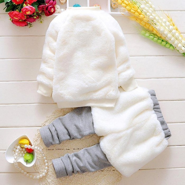 Clothes Set ,BeautyVan Baby Infant Girls Cartoon Woolen Fur Winter Warm Set Thick Coat +Pants Clothes (3T, White) N2