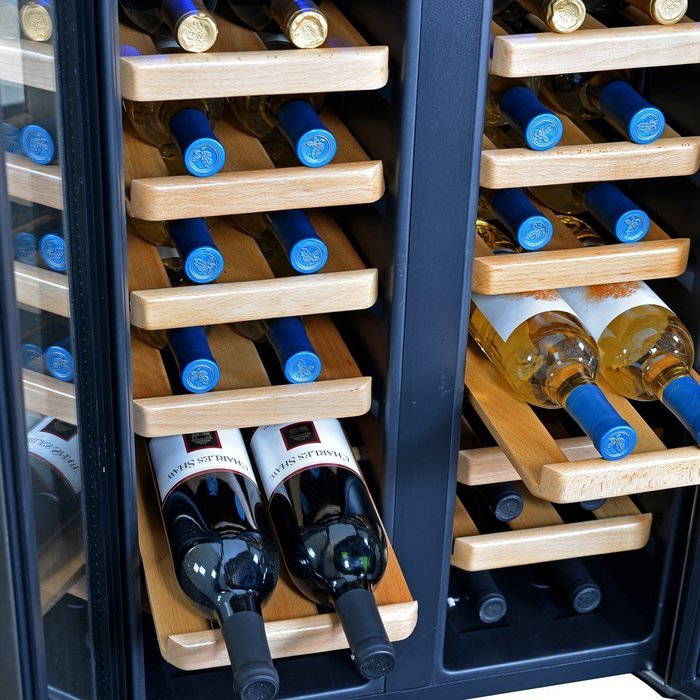 NewAir AW-321ED 32 Bottle Dual Zone Thermoelectric Wine Cooler, Stainless Steel & Black N4