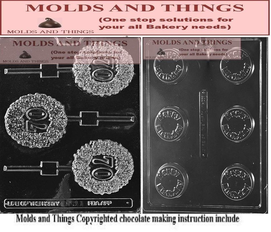 70TH LOLLY Chocolate Candy Mold and Happy birthday Cookie Numbers and letters chocolate candy mold with © molding...
