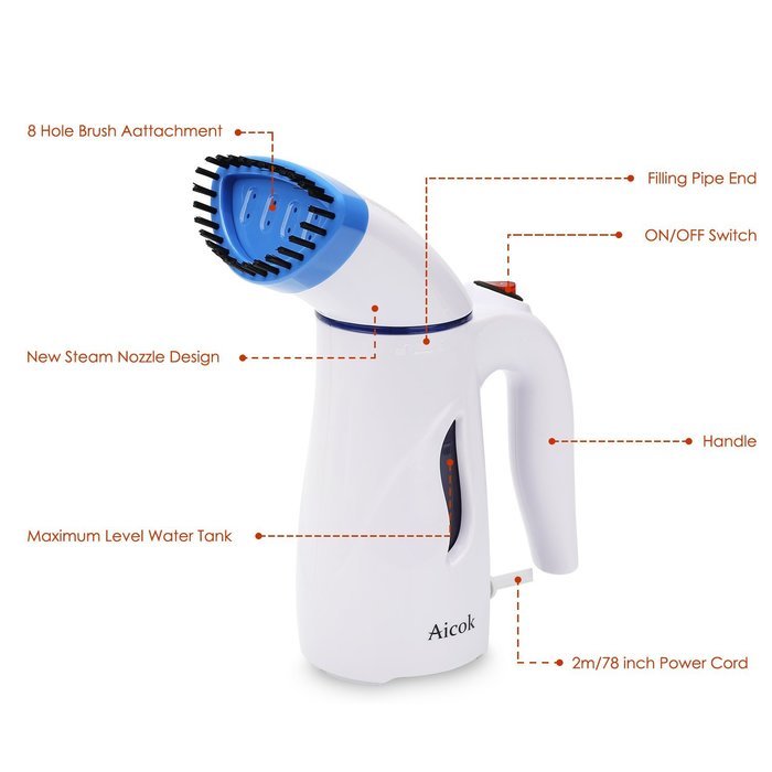 Aicok Mini Travel Garment Steamer, Handheld Portable Fabric Steamer Perfect for Travel, with Brush and Travel... N8