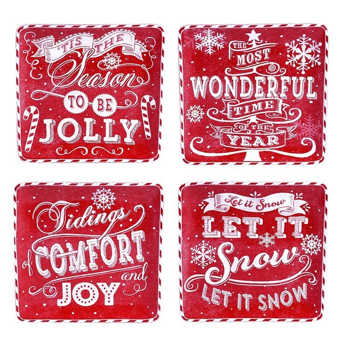 Certified International Chalkboard Christmas Dessert Plates (Set of 4), 8.25", Red