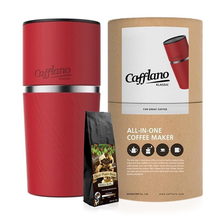 Cafflano Klassic- Portable All-in-One Pour Over Coffee Maker with Whole Bean Coffee Sample (RED)