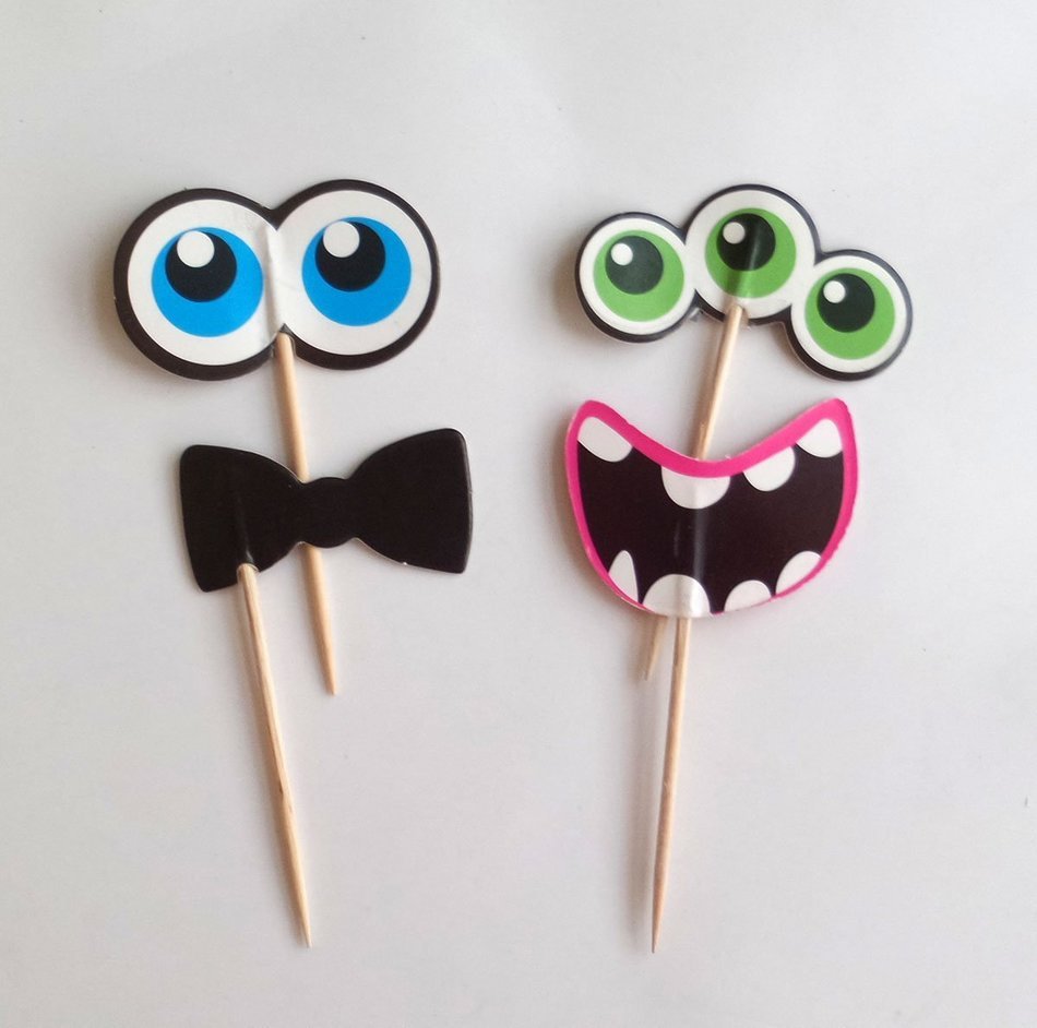 Yunko 24 Pcs Small Monster Party Fun Cup Cake Decorative Toppers Cupcake Decorating Tools for Party:Eyes Mouth...