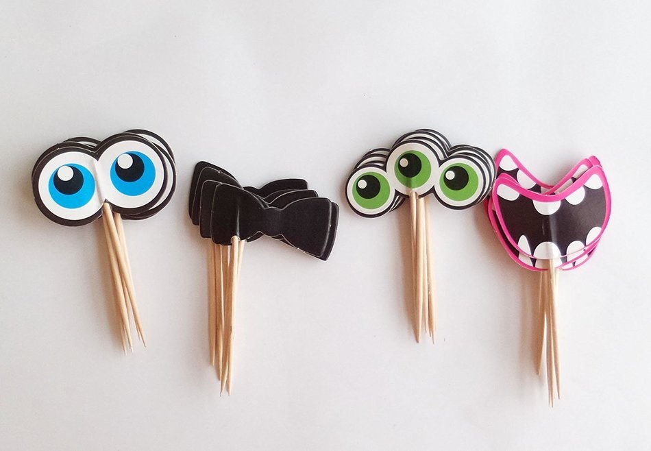 Yunko 24 Pcs Small Monster Party Fun Cup Cake Decorative Toppers Cupcake Decorating Tools for Party:Eyes Mouth... N2